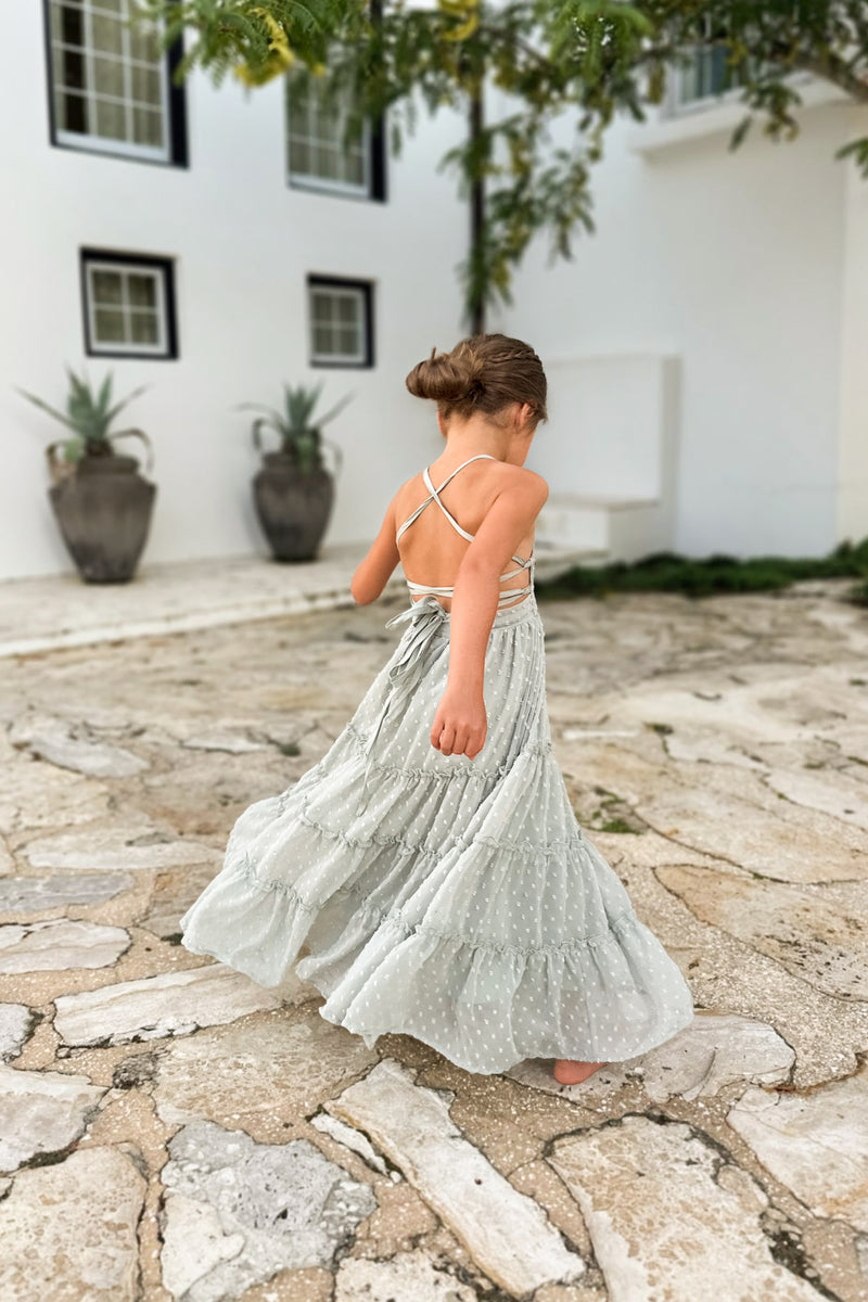 INDIE BLUE Dresses Vera Flow Dress (sage swiss dot)