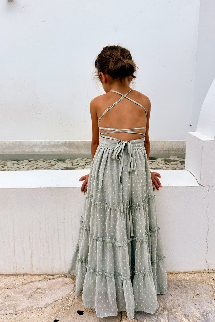 INDIE BLUE Dresses Vera Flow Dress (sage swiss dot)