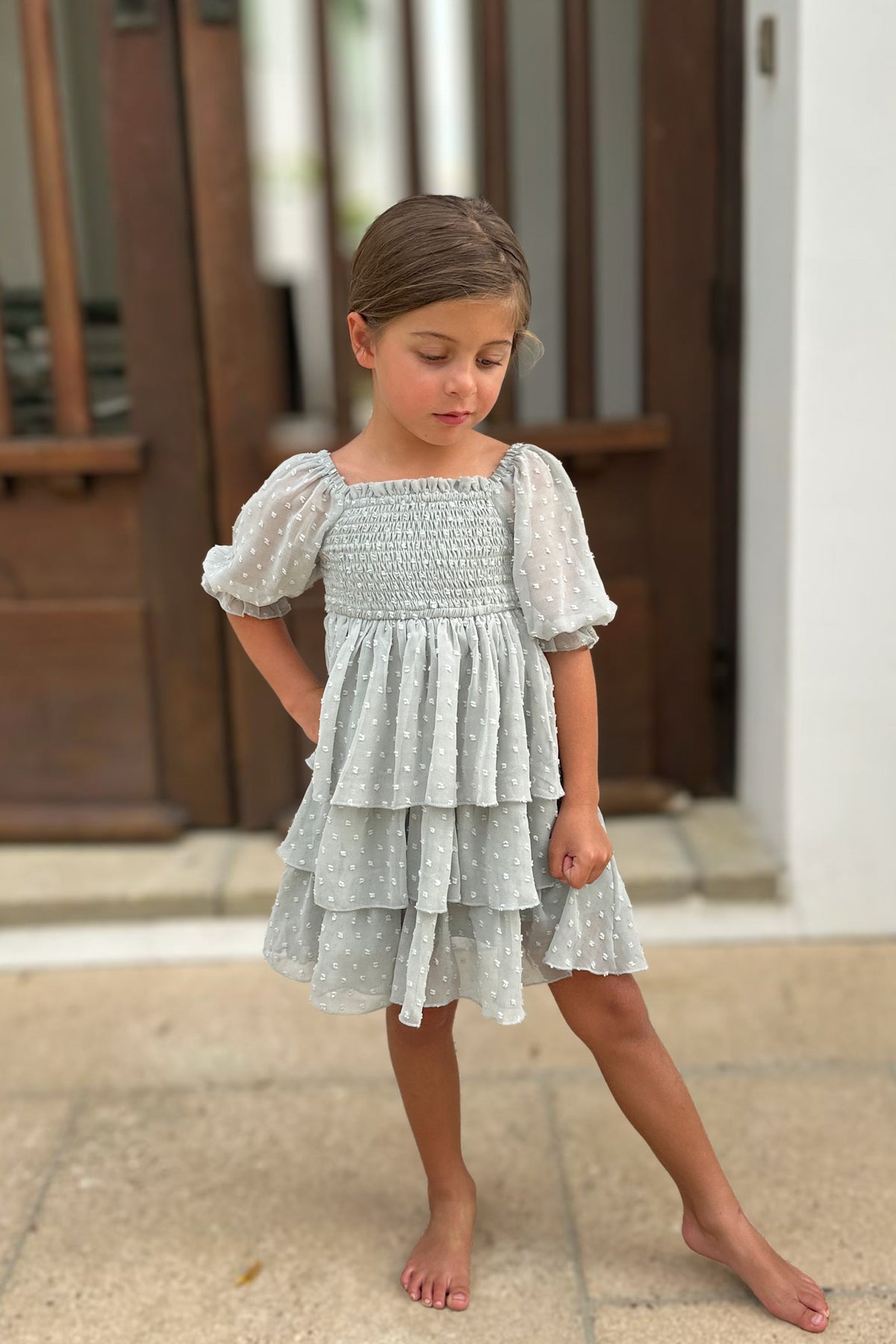 INDIE BLUE Dresses Willa Layer Dress (sage swiss dot)