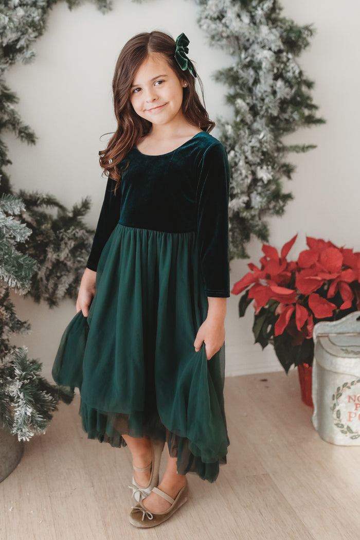Gracie Dress (forest velvet tulle)