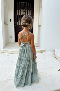 INDIE BLUE Dresses Vera Flow Dress (sage swiss dot)