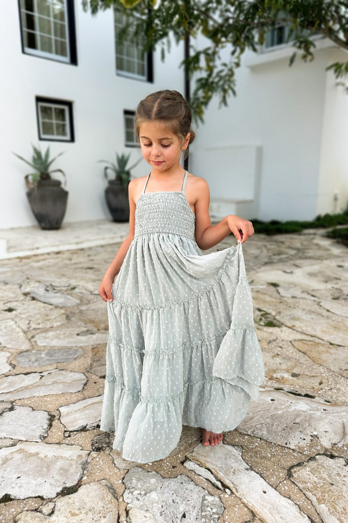 INDIE BLUE Dresses Vera Flow Dress (sage swiss dot)