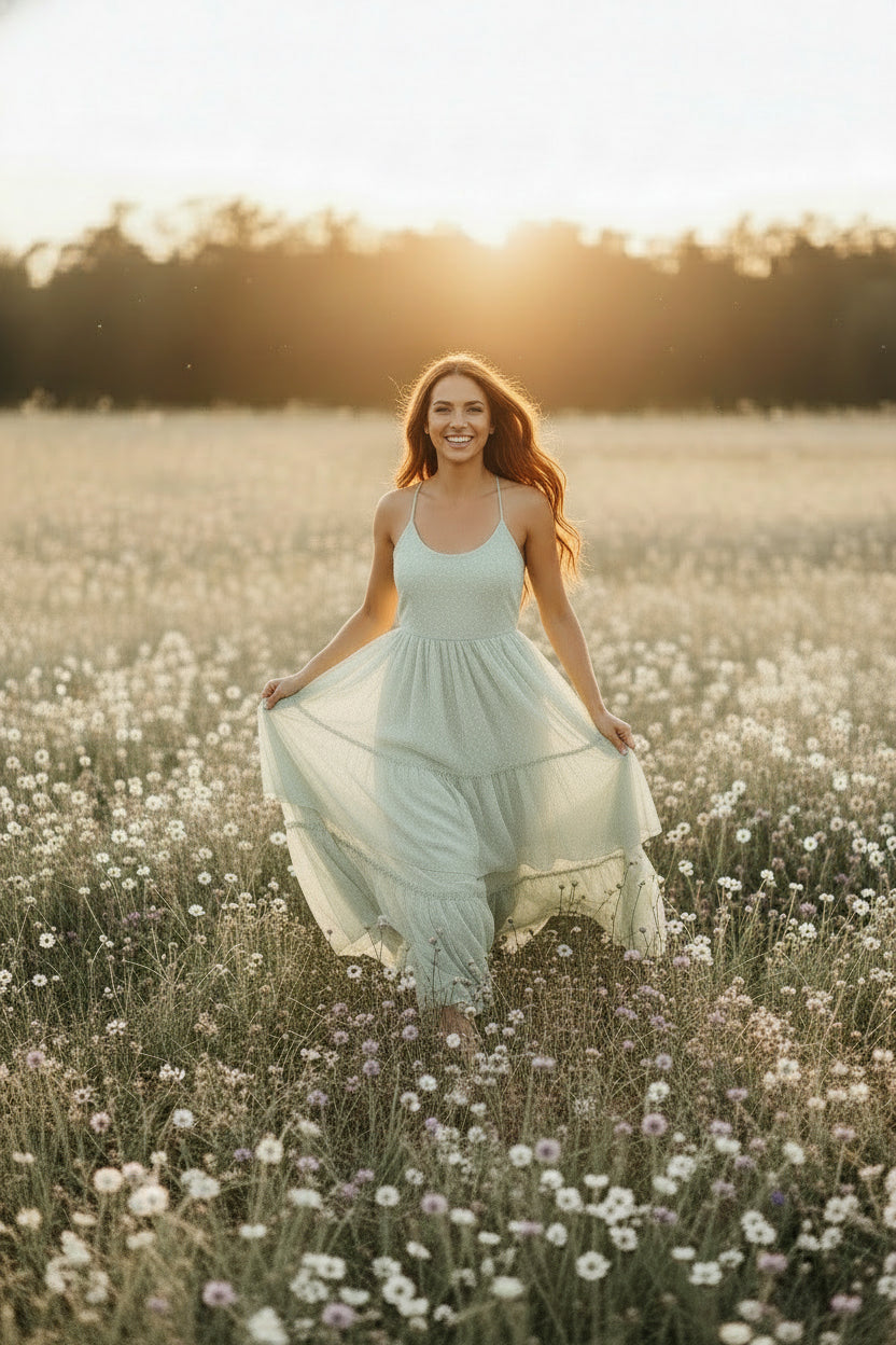 INDIE BLUE Women Women's Wendy Dress (sage swiss dot)