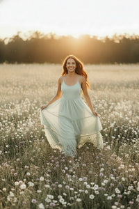 INDIE BLUE Women Women's Wendy Dress (sage swiss dot)