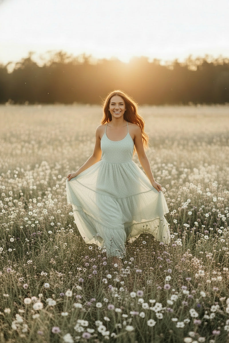 INDIE BLUE Women Women's Wendy Dress (sage swiss dot)