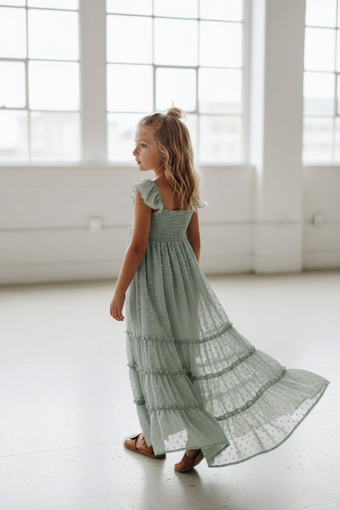 INDIE BLUE Dresses Marabella Dress (sage swiss dot)