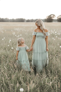 INDIE BLUE Dresses Marabella Dress (sage swiss dot)