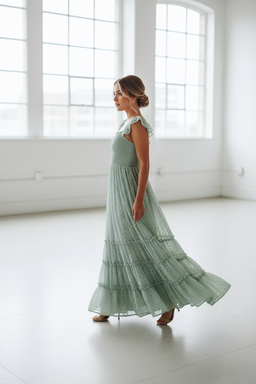 INDIE BLUE Women Women's Marabella Dress (sage swiss dot)