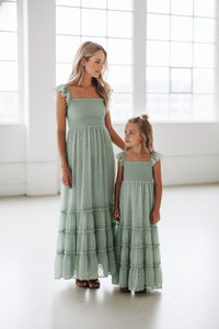 INDIE BLUE Dresses Marabella Dress (sage swiss dot)