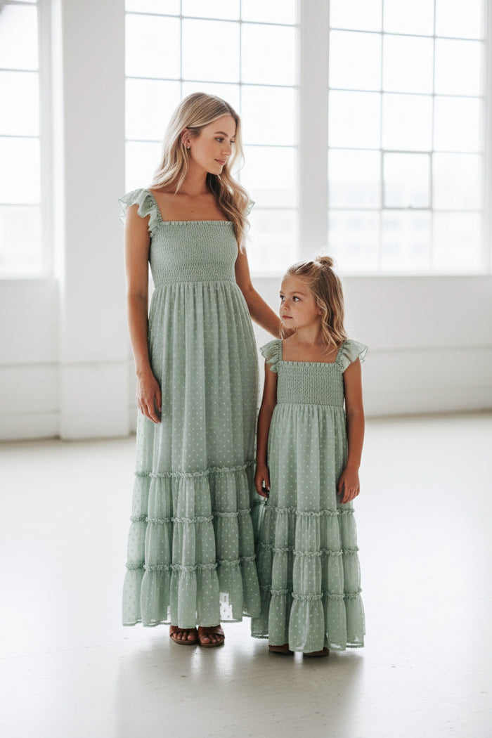SS Girl's Dress Marabella Dress (sage swiss dot)
