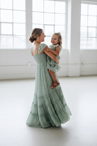 INDIE BLUE Dresses Marabella Dress (sage swiss dot)