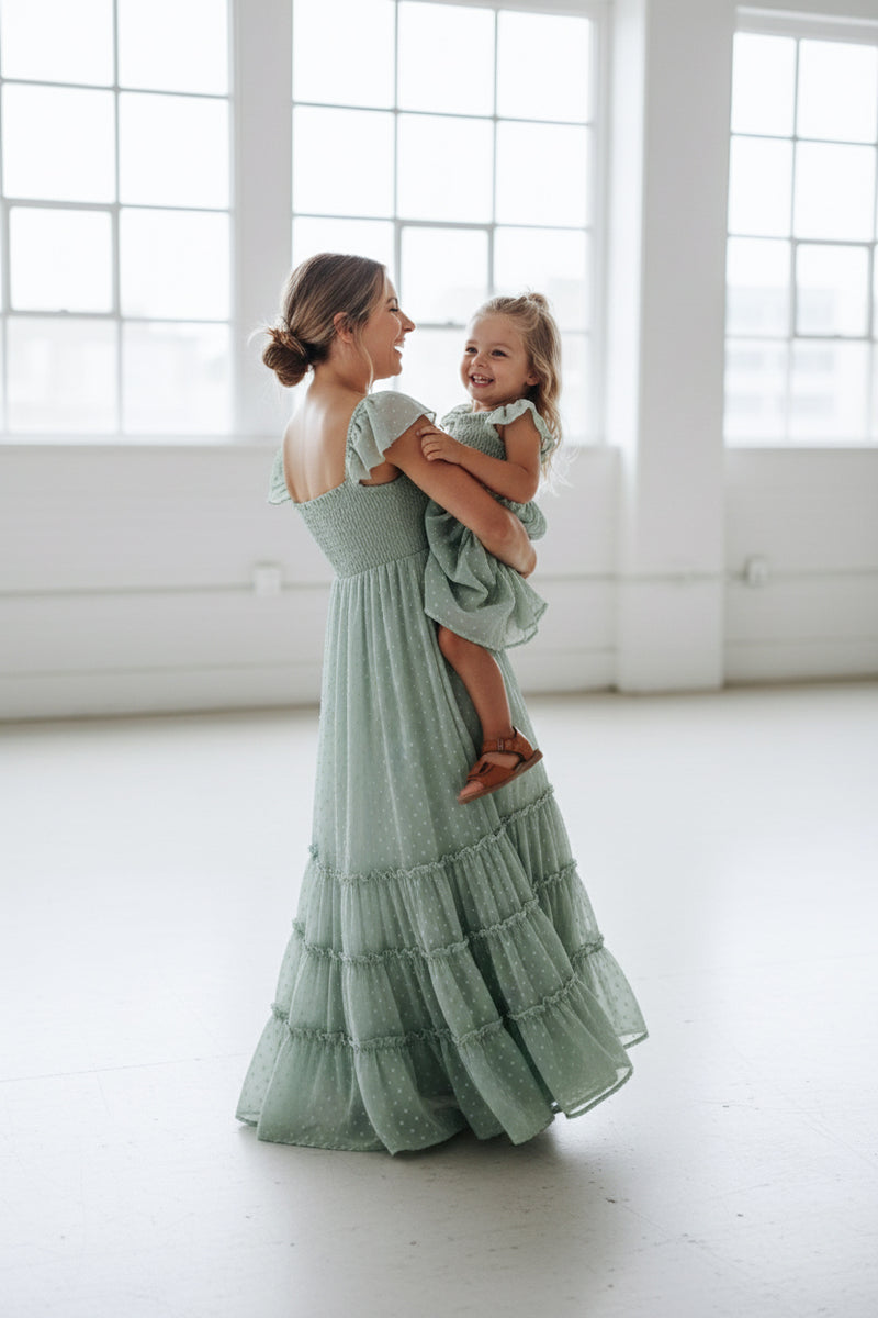 INDIE BLUE Dresses Marabella Dress (sage swiss dot)