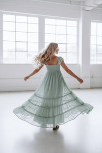 INDIE BLUE Dresses Marabella Dress (sage swiss dot)