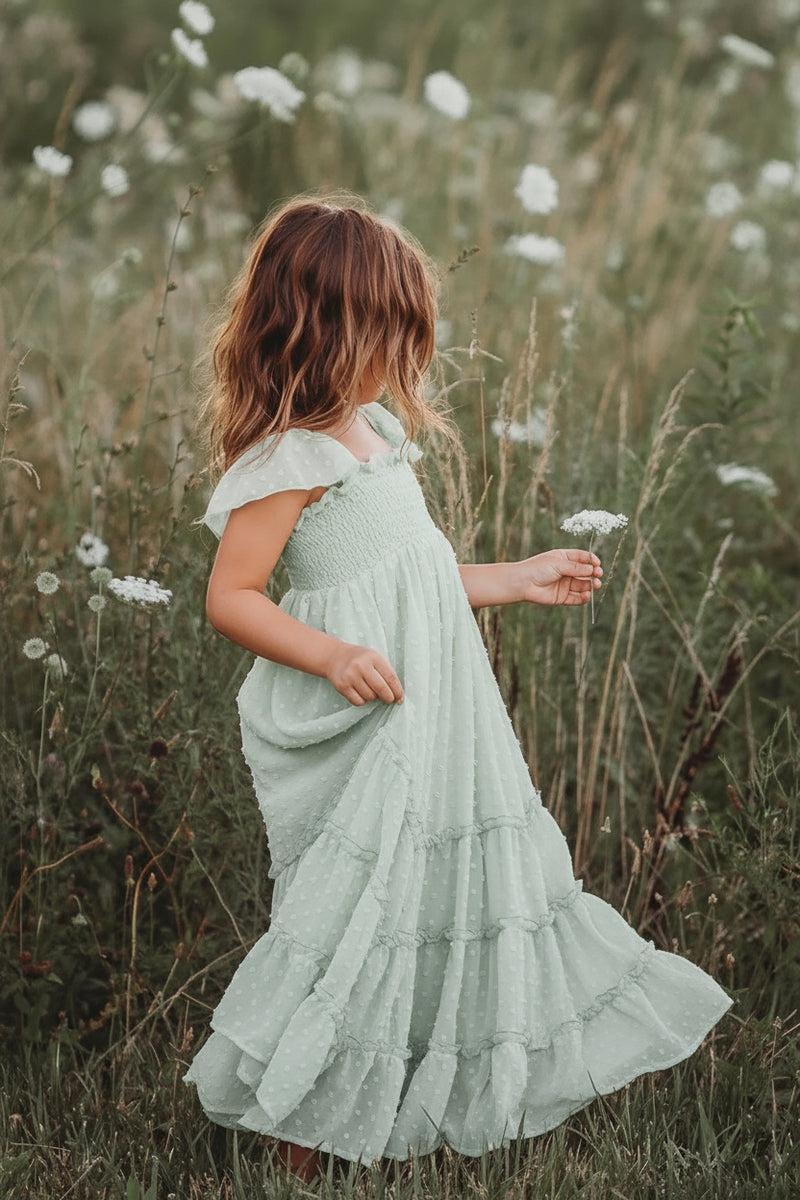 INDIE BLUE Dresses Marabella Dress (sage swiss dot)