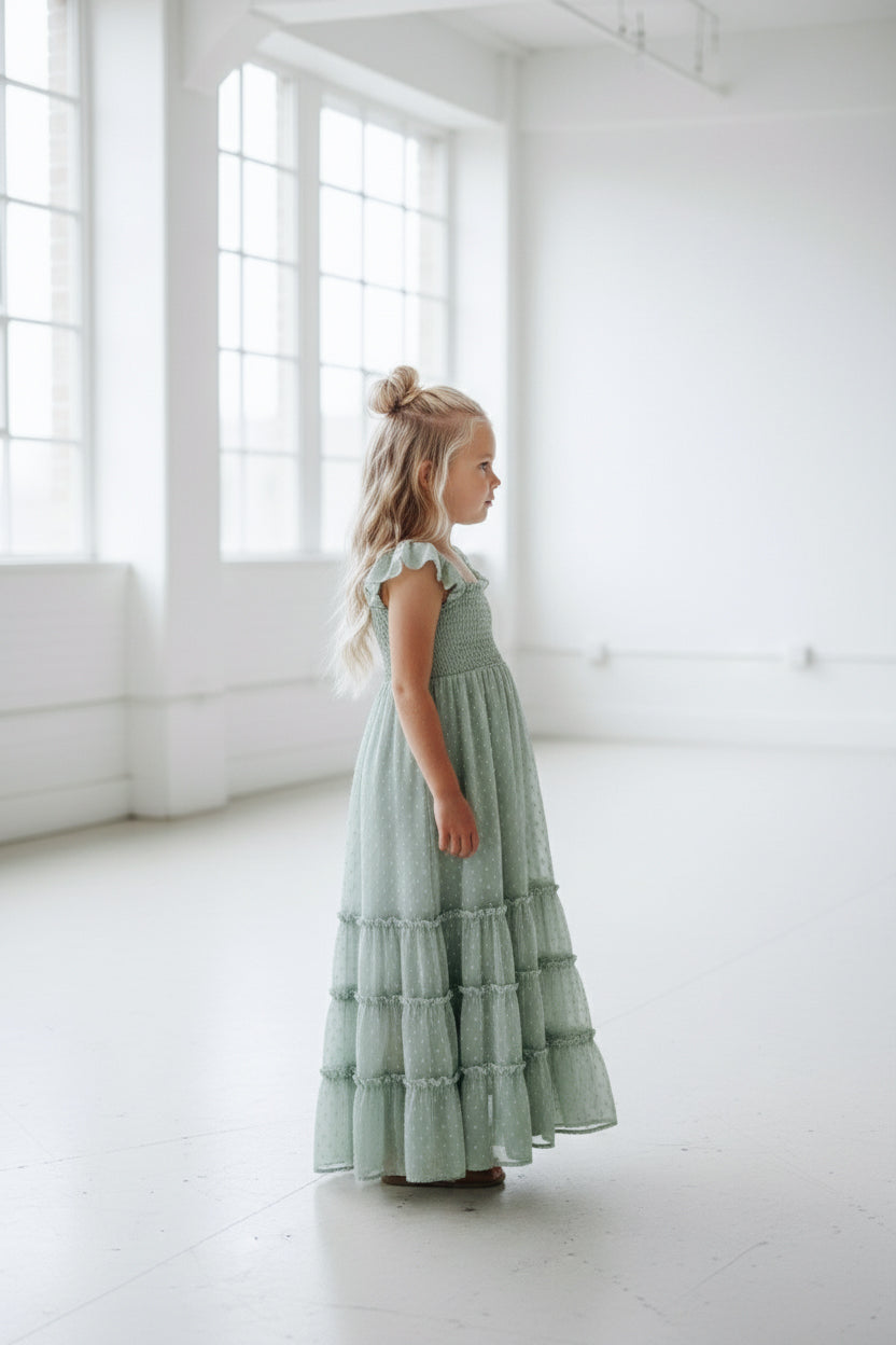 INDIE BLUE Dresses Marabella Dress (sage swiss dot)