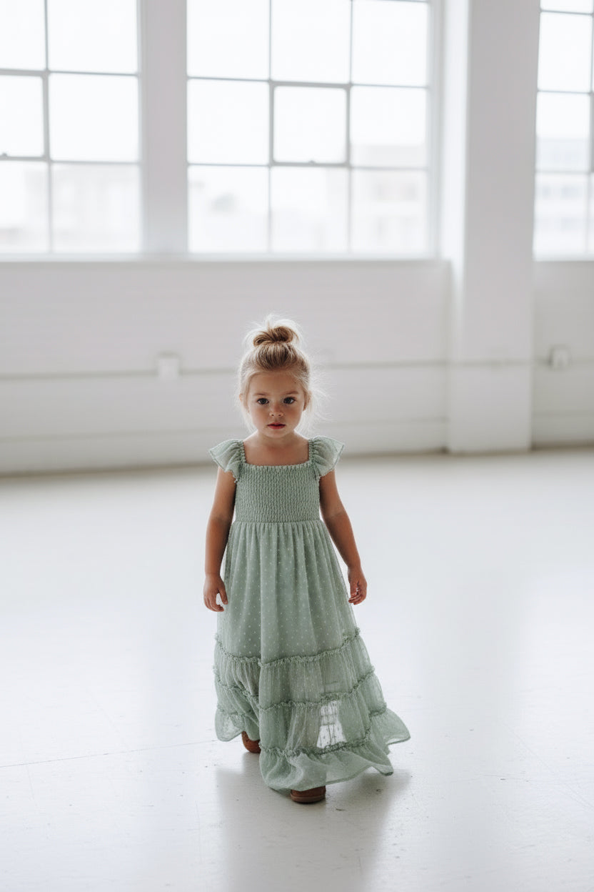 INDIE BLUE Dresses Marabella Dress (sage swiss dot)