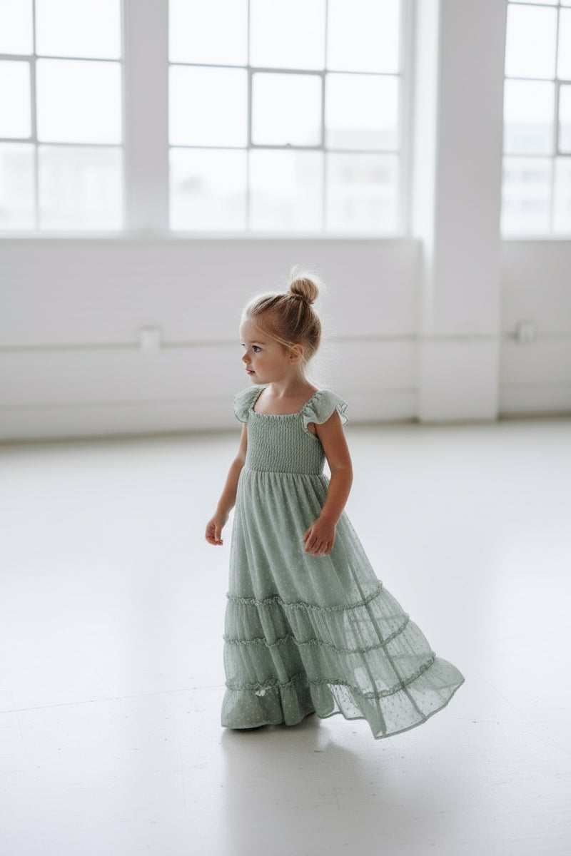 INDIE BLUE Dresses Marabella Dress (sage swiss dot)