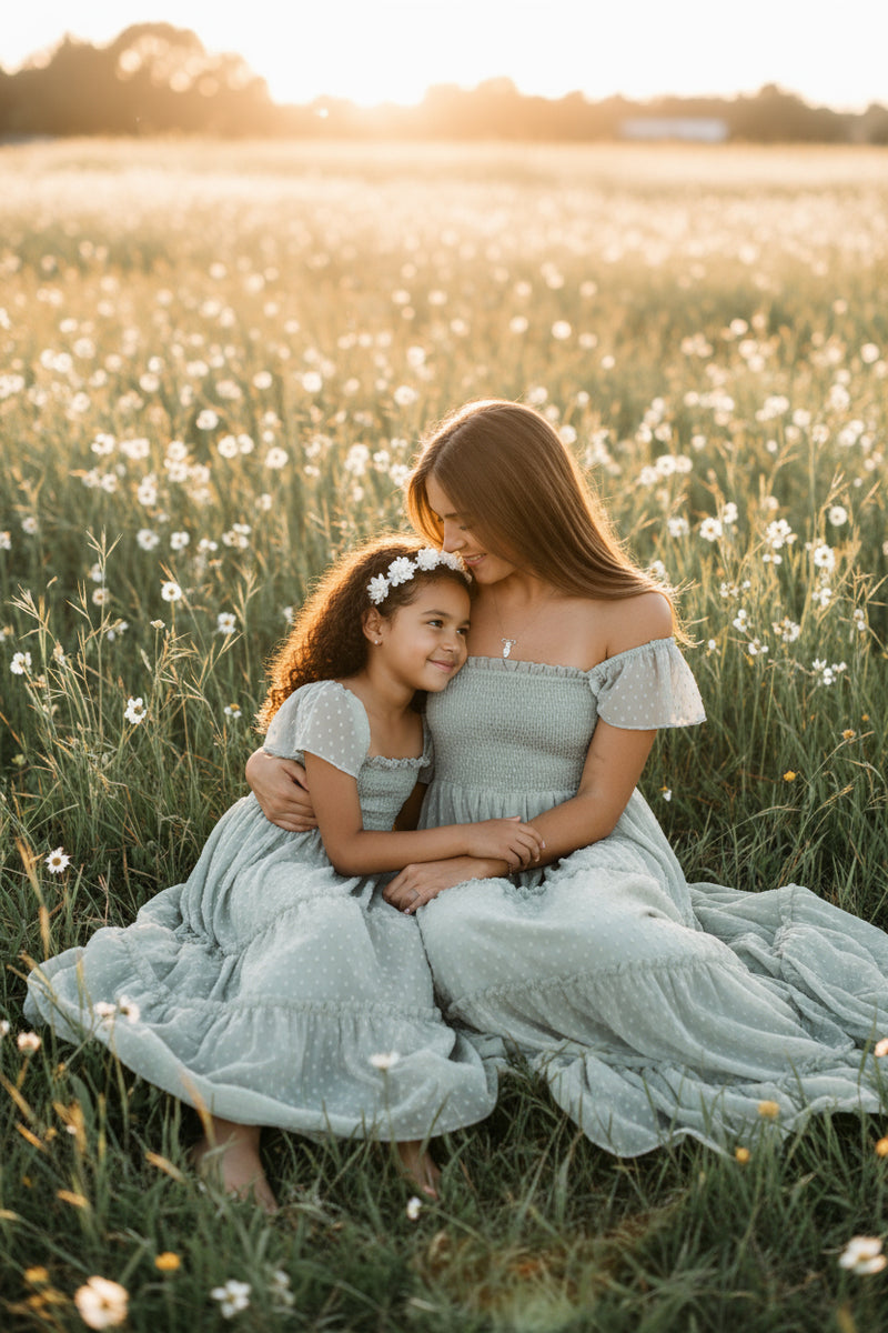 INDIE BLUE Dresses Marabella Dress (sage swiss dot)