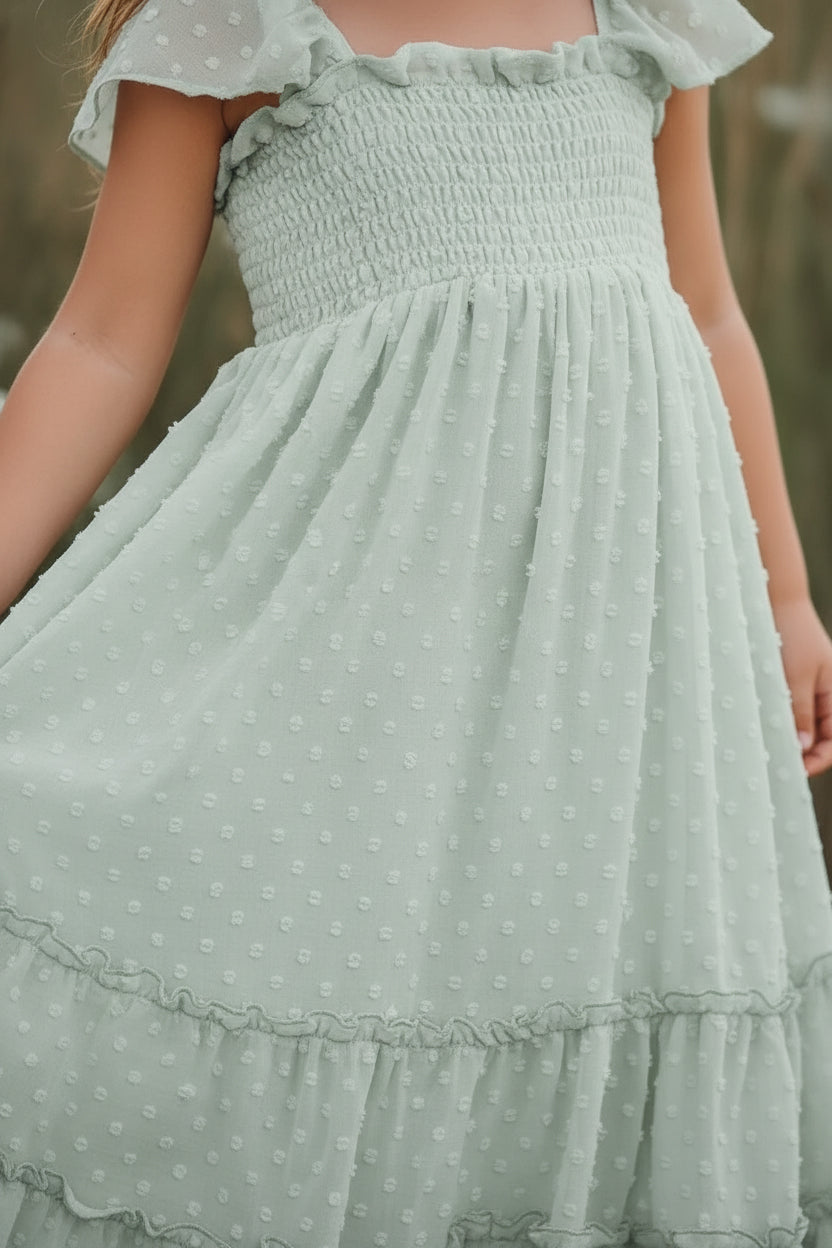 INDIE BLUE Dresses Marabella Dress (sage swiss dot)