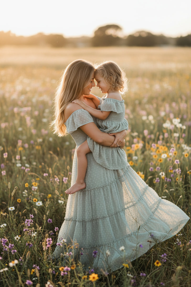 INDIE BLUE Dresses Marabella Dress (sage swiss dot)