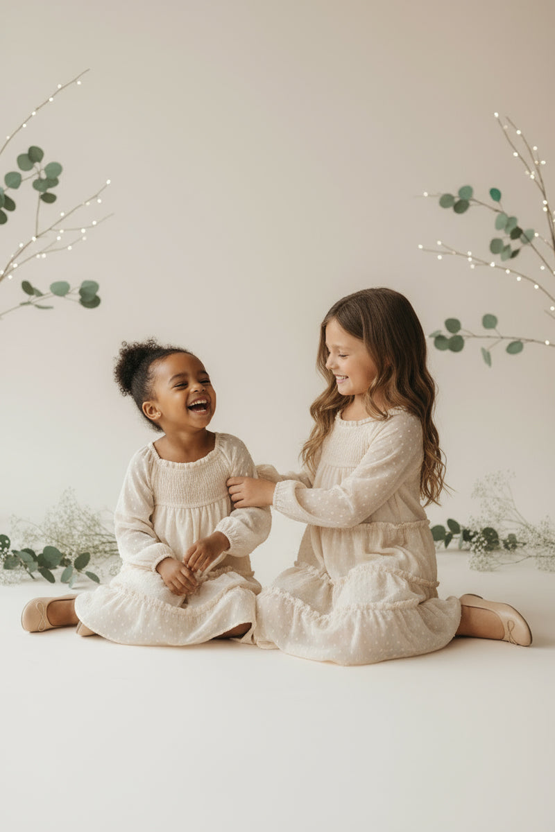 INDIE BLUE Dresses Nora Dress (natural swiss dot)