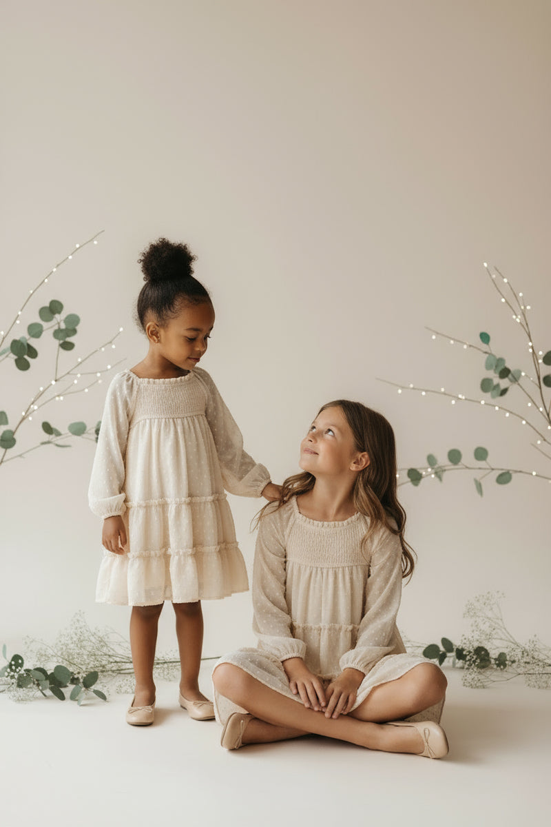 INDIE BLUE Dresses Nora Dress (natural swiss dot)