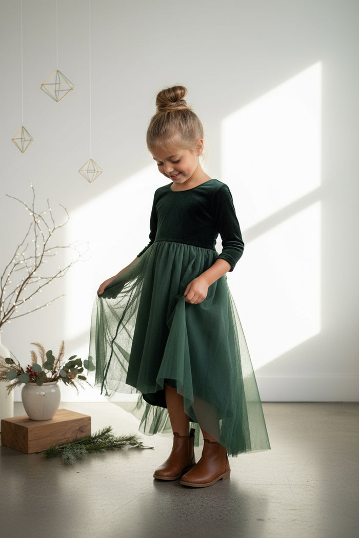 INDIE BLUE Dresses Gracie Dress (forest velvet tulle)