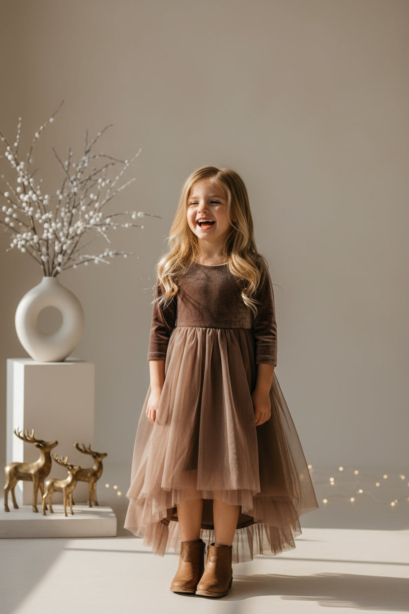 Gracie Dress (mocha velvet tulle)