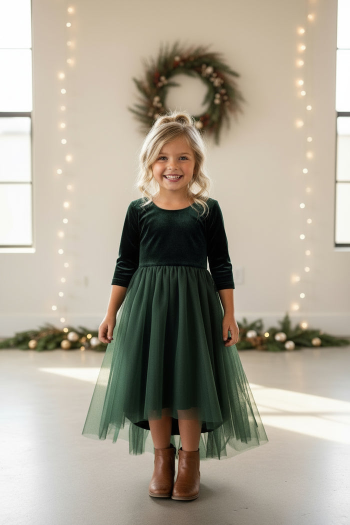 INDIE BLUE Dresses Gracie Dress (forest velvet tulle)