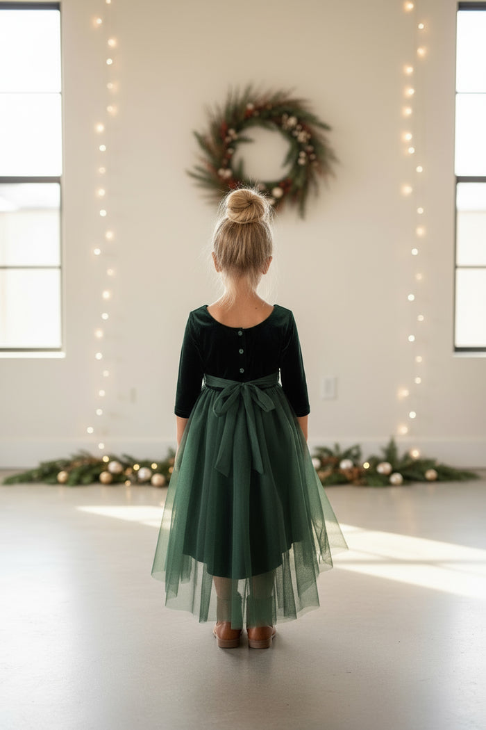 SS Girl's Dress Gracie Dress (forest velvet tulle)