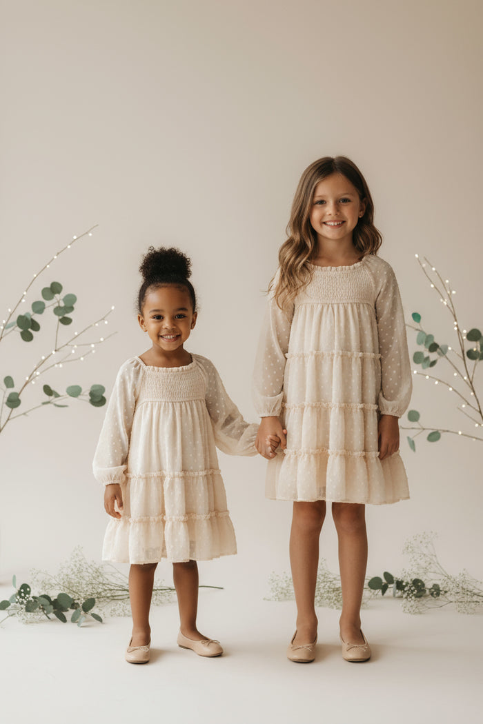 INDIE BLUE Dresses Nora Dress (natural swiss dot)