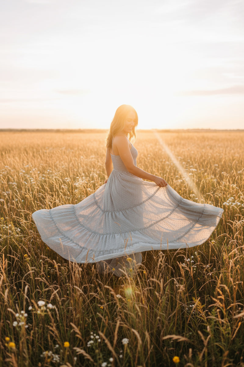 INDIE BLUE Women Women's Vera Flow Dress (sage swiss dot)