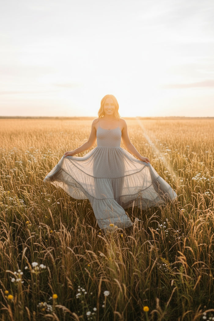 INDIE BLUE Women Women's Vera Flow Dress (sage swiss dot)