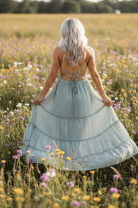 INDIE BLUE Women Women's Vera Flow Dress (sage swiss dot)