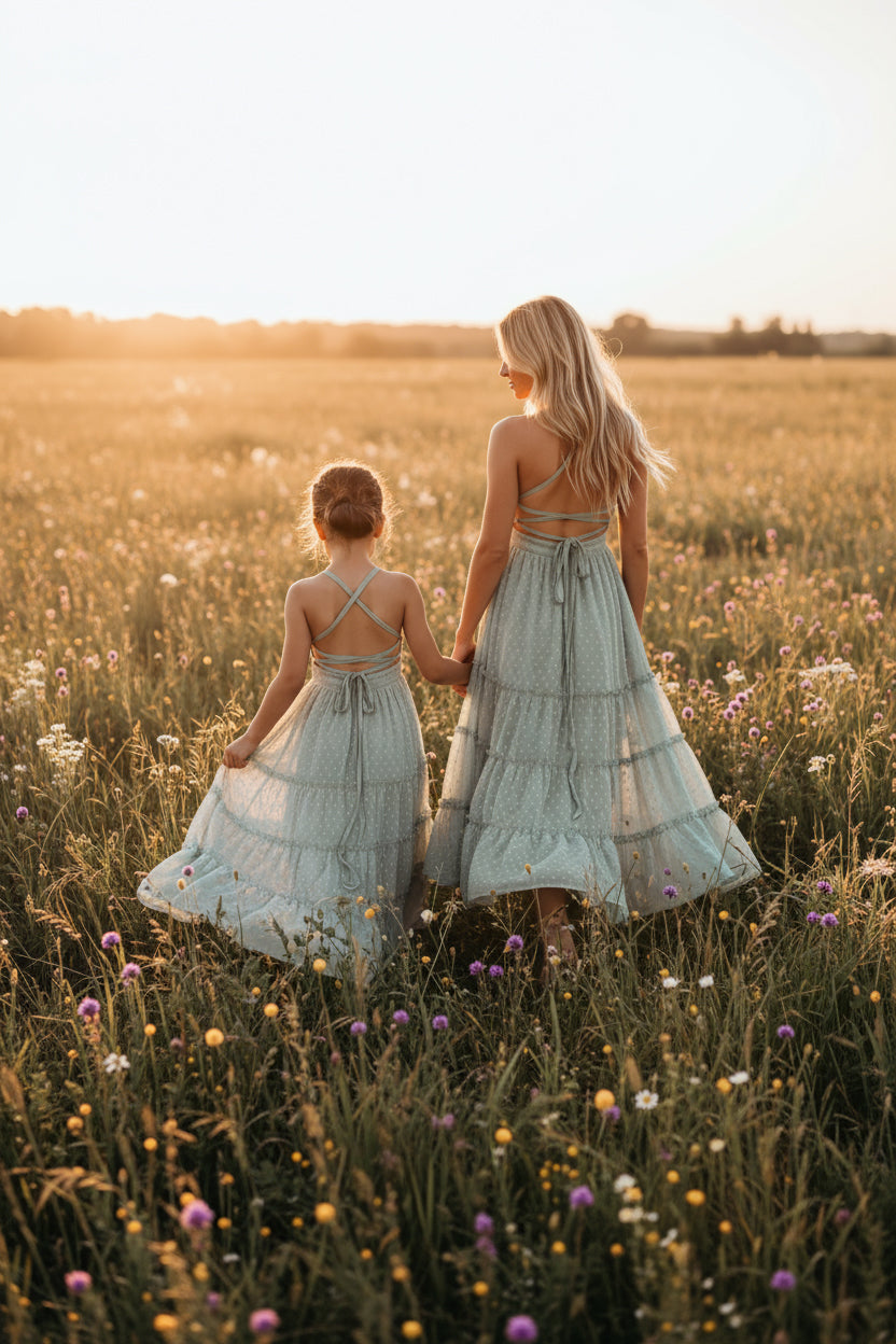 INDIE BLUE Women Women's Vera Flow Dress (sage swiss dot)