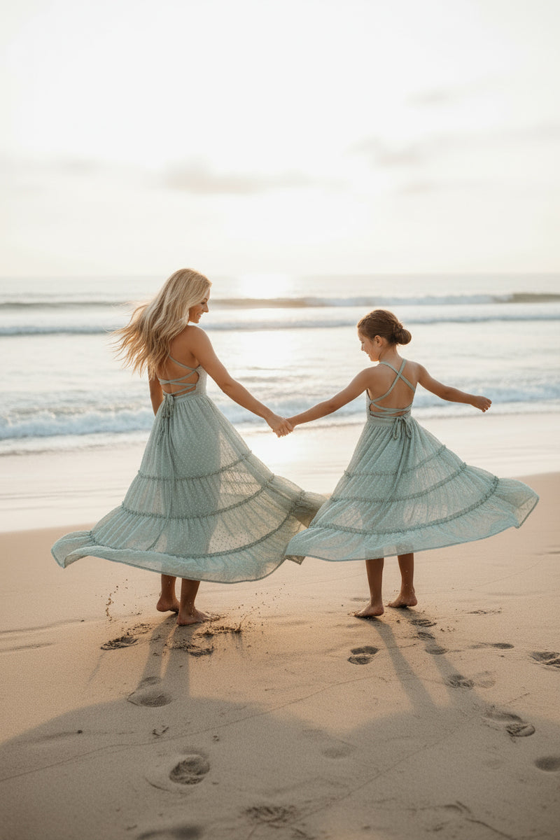 INDIE BLUE Women Women's Vera Flow Dress (sage swiss dot)