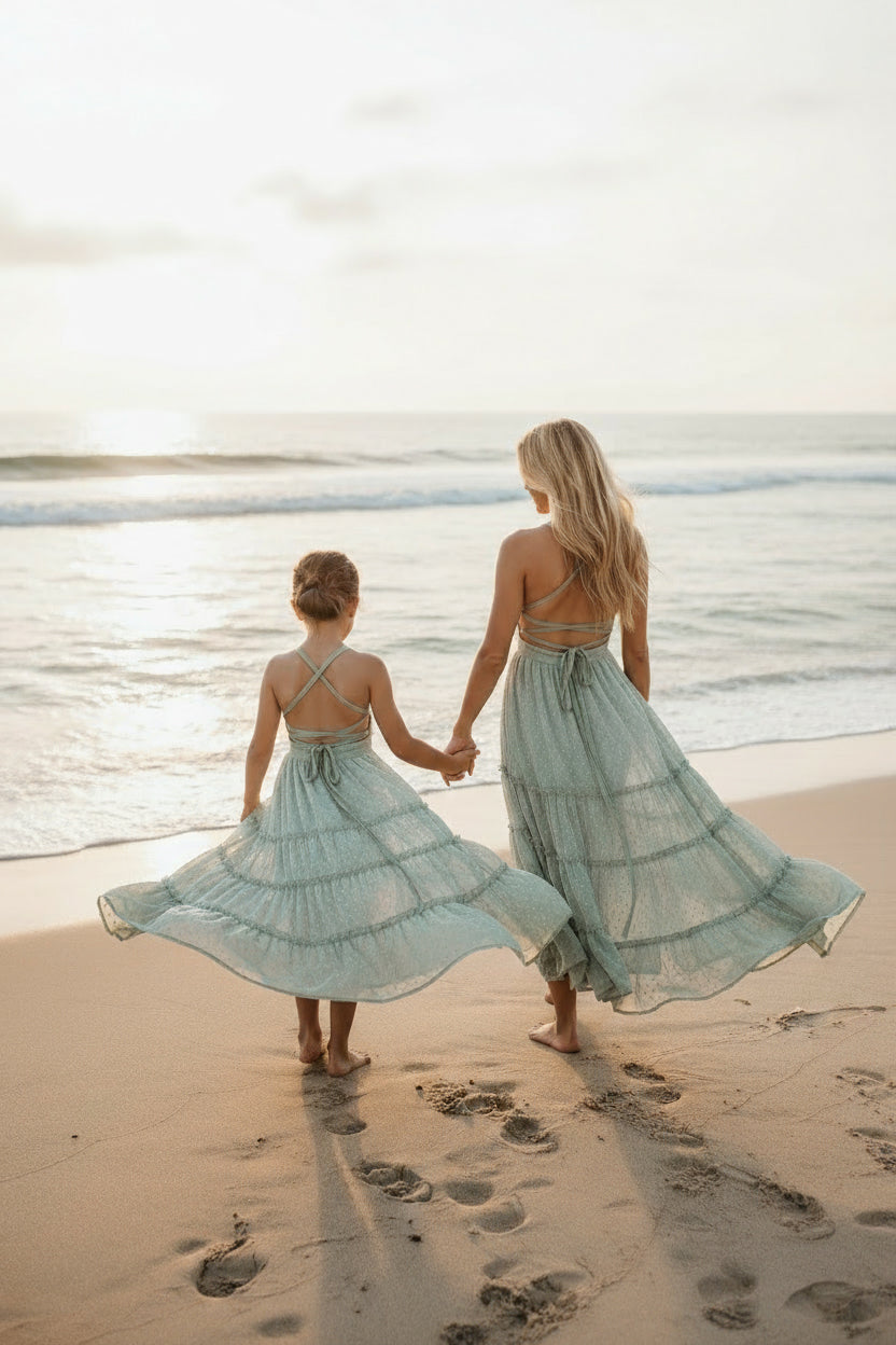 INDIE BLUE Women Women's Vera Flow Dress (sage swiss dot)