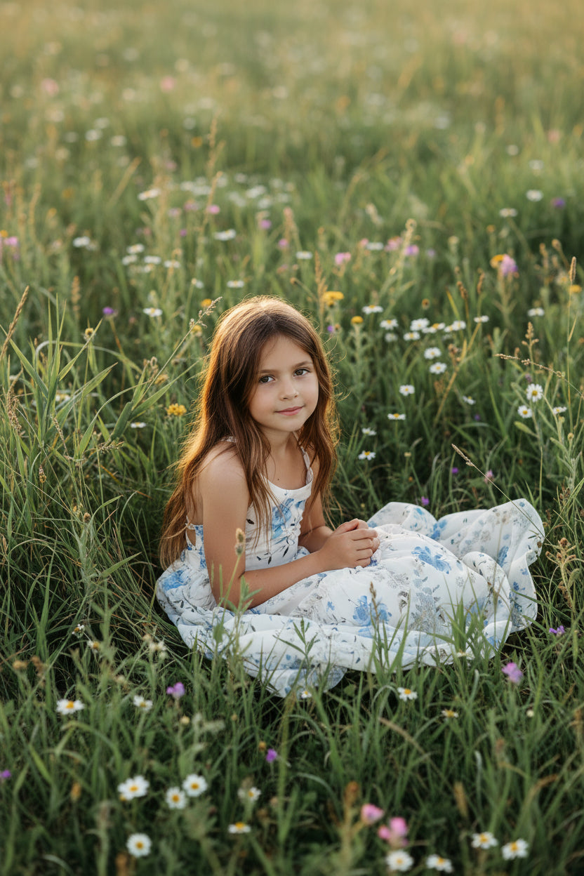 INDIE BLUE Dresses Wendy Dress (floral blue chiffon)