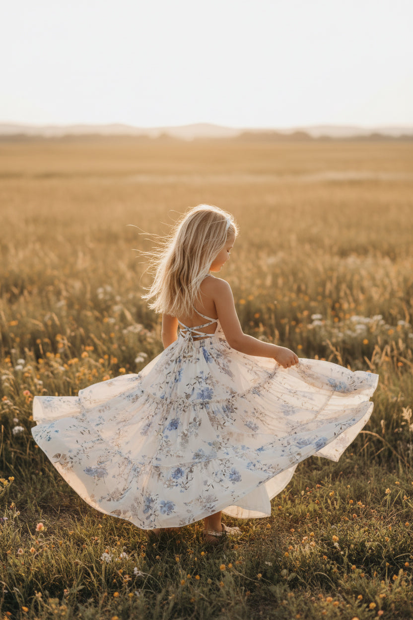 INDIE BLUE Dresses Wendy Dress (floral blue chiffon)