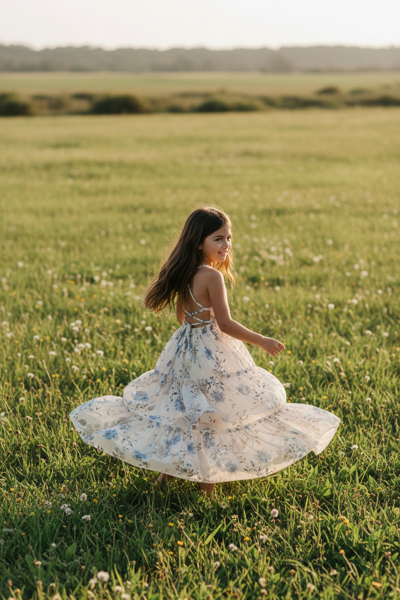 INDIE BLUE Dresses Wendy Dress (floral blue chiffon)