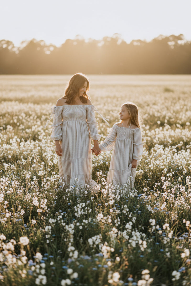 INDIE BLUE Women Women's Pippa Maxi (driftwood stripe linen)