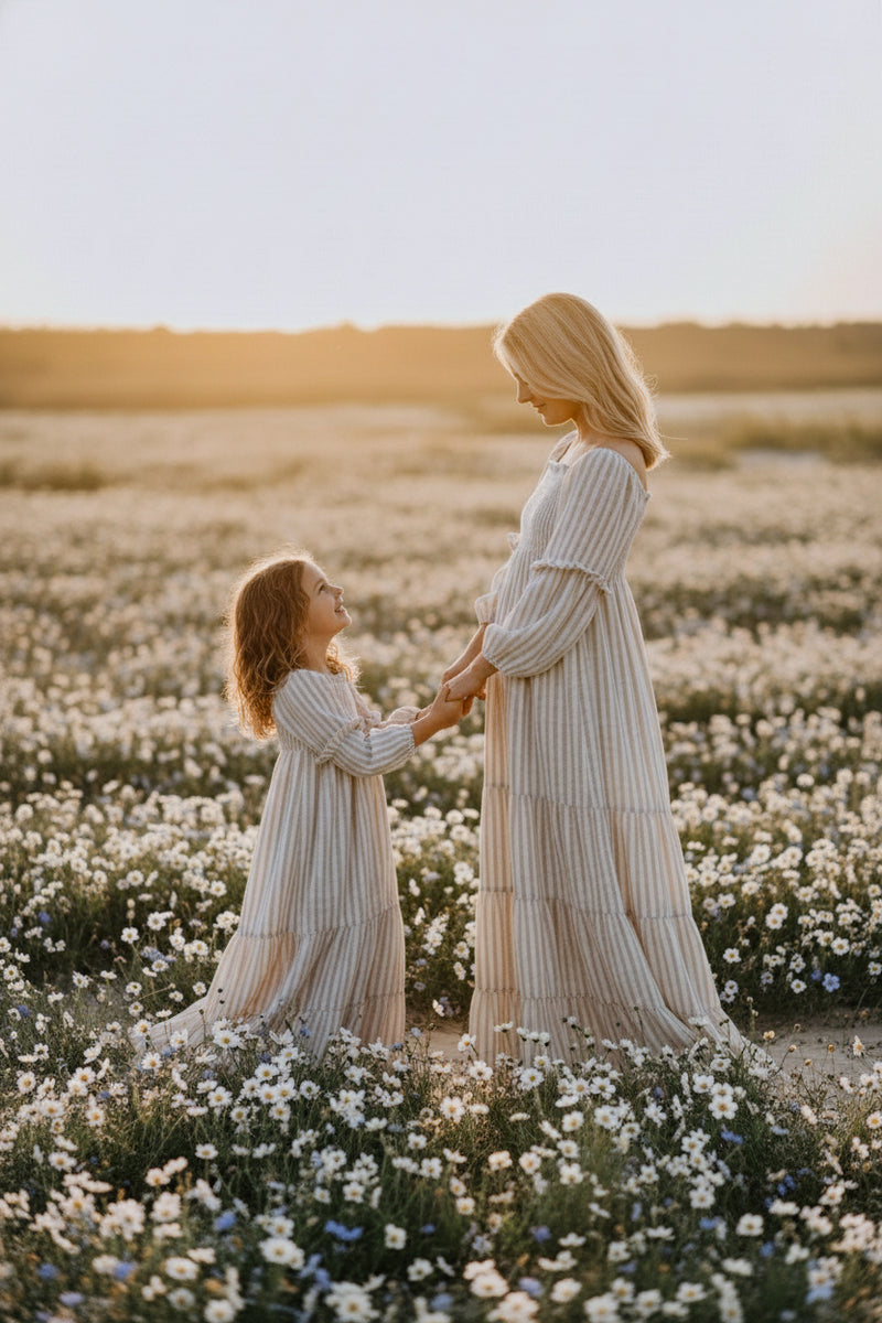 INDIE BLUE Dresses Pippa Maxi (driftwood stripe linen)