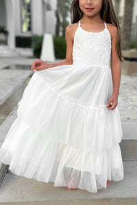 INDIE BLUE Dresses Wendy Embroidered Dress (white tulle)