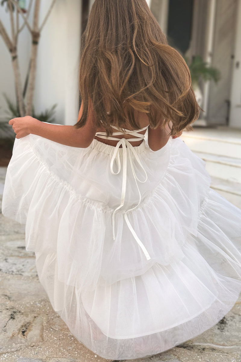 INDIE BLUE Dresses Wendy Embroidered Dress (white tulle)