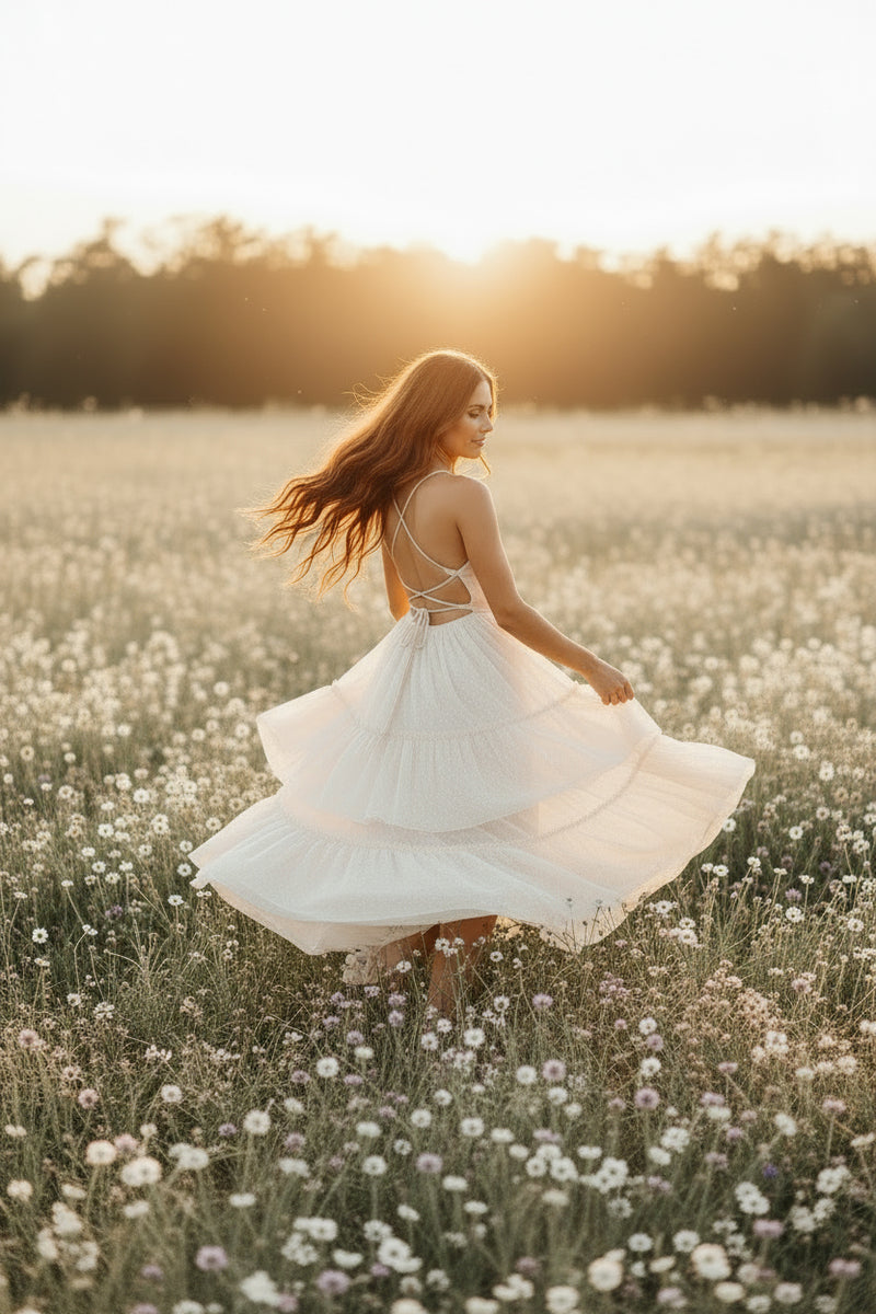 INDIE BLUE Women Women's Wendy Dress (natural swiss dot)