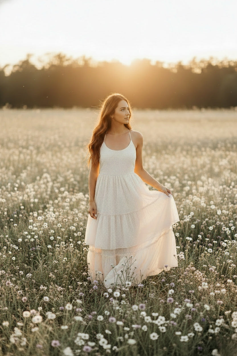 INDIE BLUE Women Women's Wendy Dress (natural swiss dot)