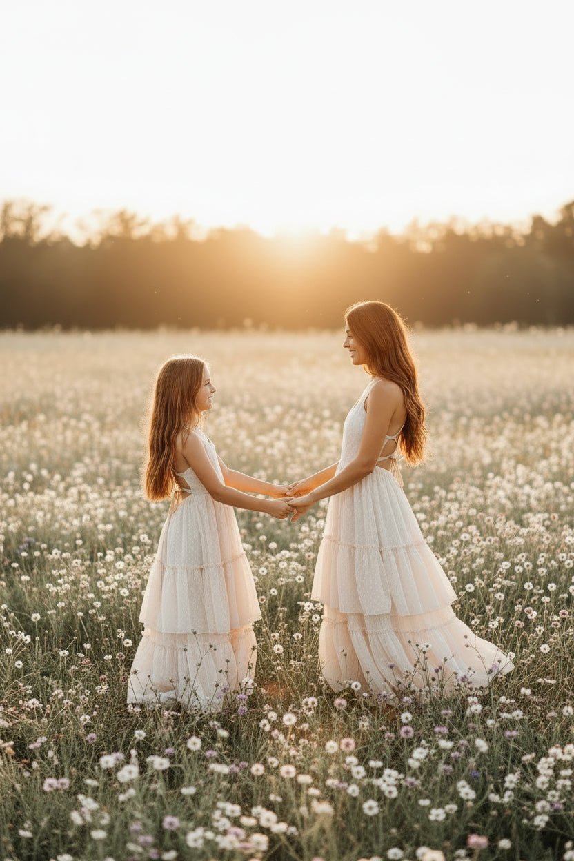 INDIE BLUE Dresses Wendy Dress (natural swiss dot)