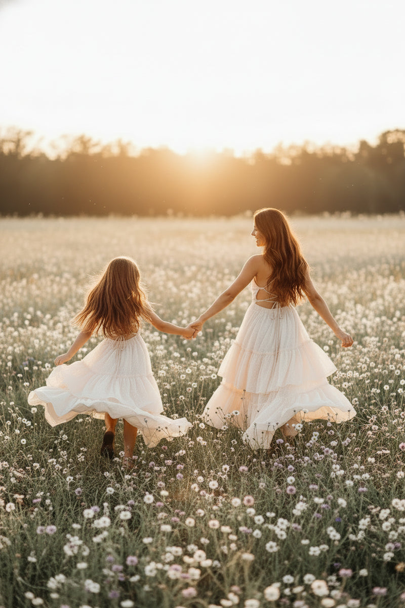 INDIE BLUE Dresses Wendy Dress (natural swiss dot)