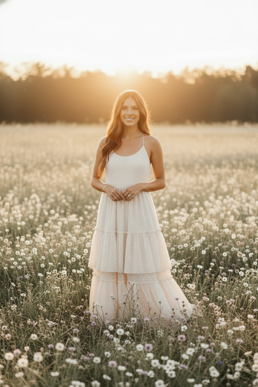 INDIE BLUE Women Women's Wendy Dress (natural swiss dot)