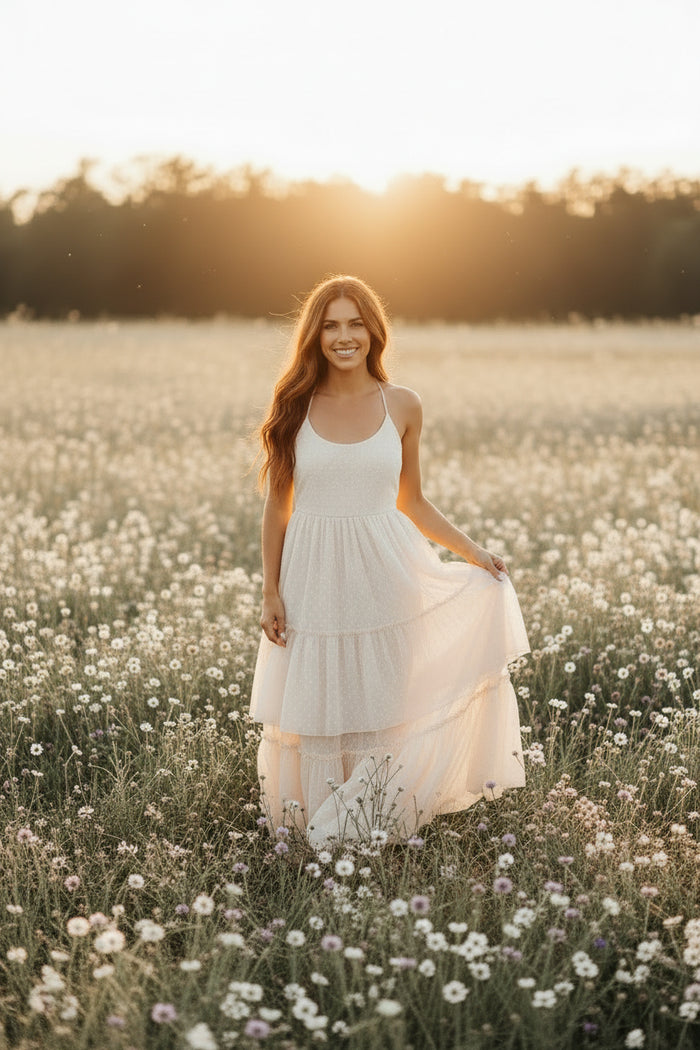 INDIE BLUE Women Women's Wendy Dress (natural swiss dot)